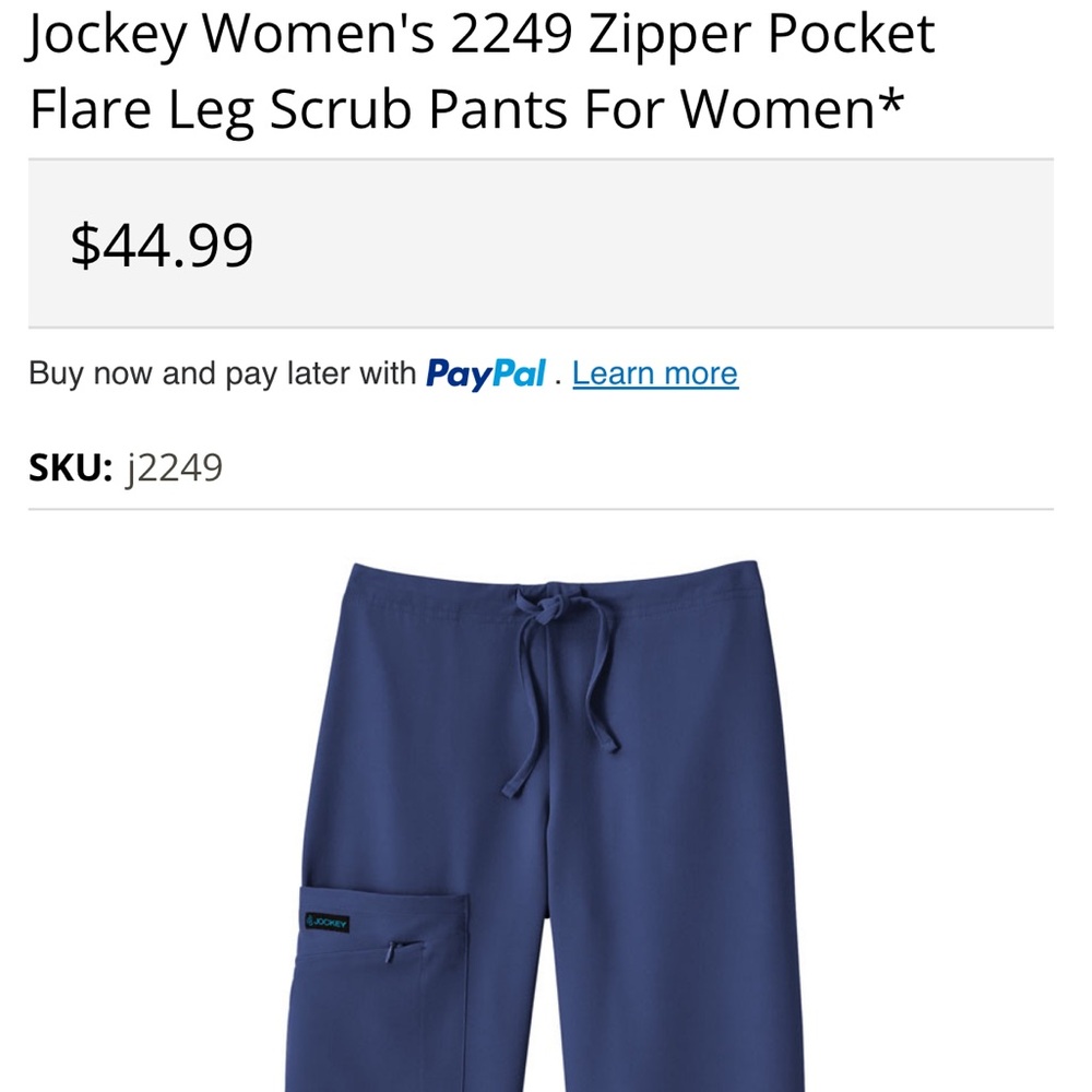Jockey Women's 2249 Zipper Pocket Flare Leg Scrub Pants For Women Size SP